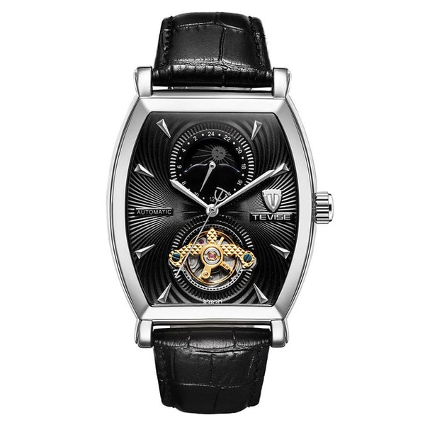 TEVISE Waterproof Automatic 8383D Mechanical Men Watches Moon Phase Genuine Watch Leather Self-Winding Man Casual Wristwatch