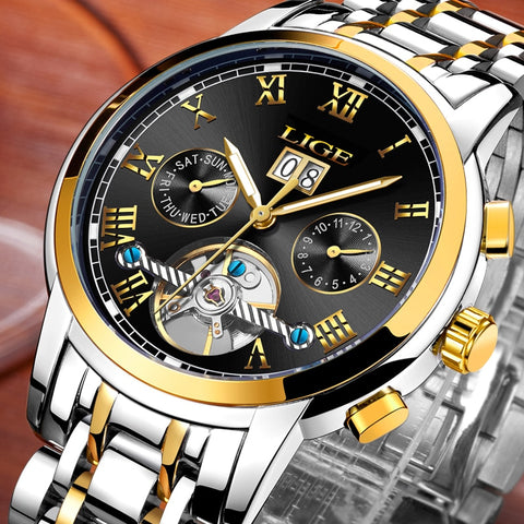 Mens Watches Top Brand LIGE Fashion Luxury Business Automatic Mechanical Men Military Steel Waterproof Clock Relogio Masculino