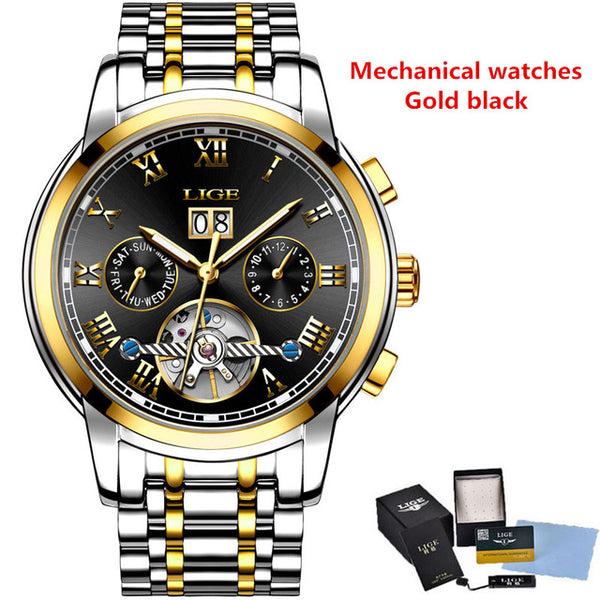 Mens Watches Top Brand LIGE Fashion Luxury Business Automatic Mechanical Men Military Steel Waterproof Clock Relogio Masculino