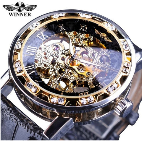 WINNER men's luxury mechanical hollow watch belt business wear watch