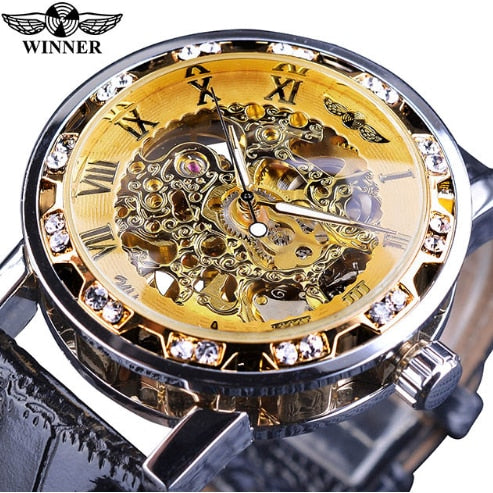 WINNER men's luxury mechanical hollow watch belt business wear watch