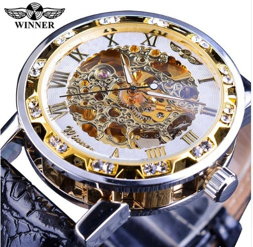WINNER men's luxury mechanical hollow watch belt business wear watch