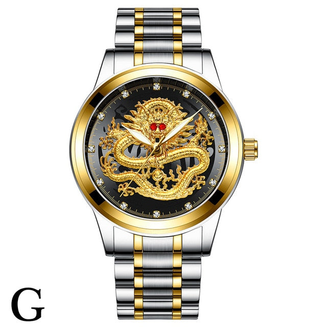 FNGEEN Top Brand Luxury Gold Men Mechanical Watch 3D CNC Life Waterproof Dragon Face Full Solid Watches Wristwatch Dropshipping