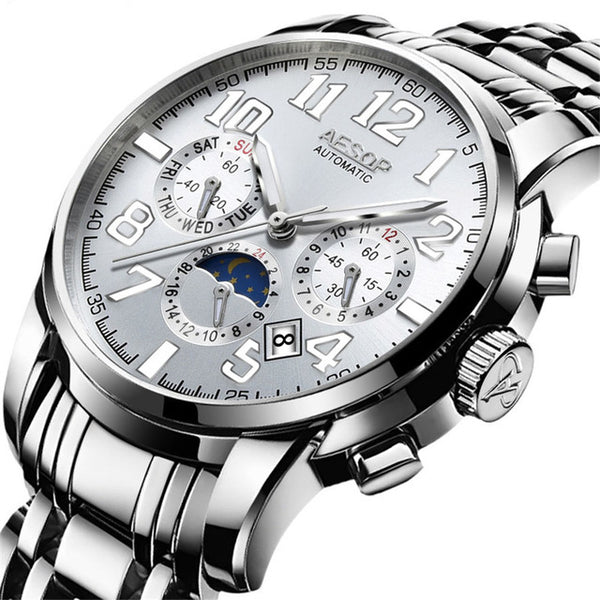 AESOP Luminous Automatic Mechanical Watch Men Luxury Brand Business Waterproof Stainless Steel Male Clock Relogio Masculino 2019