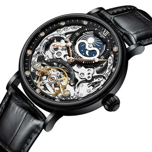 KINYUED Skeleton Watches Mechanical Automatic Watch Men Tourbillon Sport Clock Casual Business Moon Wrist Watch Relojes Hombre