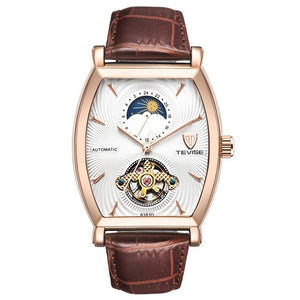 TEVISE Waterproof Automatic 8383D Mechanical Men Watches Moon Phase Genuine Watch Leather Self-Winding Man Casual Wristwatch