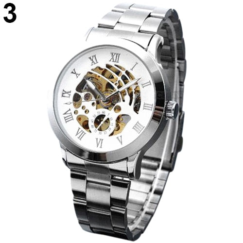 2019 Luxury Men's Roman Numerals Tungsten Steel Mechanical Skeleton Wrist Watch hot Relojes Men Mechanical Watch Men Watch Gift