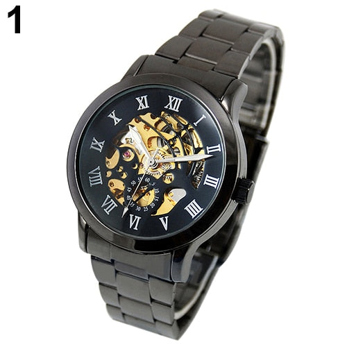 2019 Luxury Men's Roman Numerals Tungsten Steel Mechanical Skeleton Wrist Watch hot Relojes Men Mechanical Watch Men Watch Gift